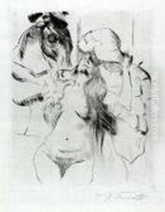 Frauenraub Iv (weiblicher Halbakt Mit Ritter Und Pferd). by Lovis (Franz Heinrich Louis) Corinth