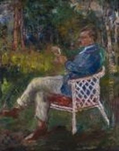 Der Maler Wilhelm Trubner In Einem Gartenstuhl