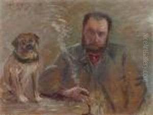 Gentleman At Table With A Dog. by Lovis (Franz Heinrich Louis) Corinth