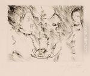 Drei Personen Am Tisch Bei Lampenschein. 1924 by Lovis (Franz Heinrich Louis) Corinth