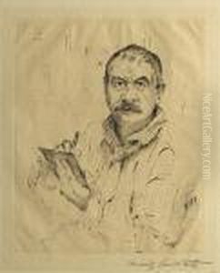 Selbsbildnis Radierend by Lovis (Franz Heinrich Louis) Corinth