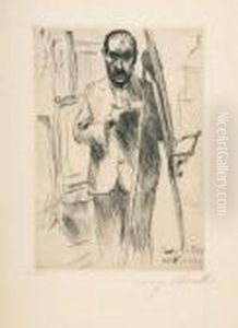 Selbstbildnis An Der Staffelei. by Lovis (Franz Heinrich Louis) Corinth