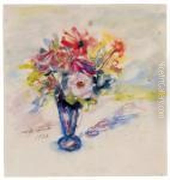 Blaue Vase Mit Anemonen, 
Signiert, Datiert Lovis Corinth 1920, Aquarell Auf Papier, 31 X 29,5 Cm,
 Passep., Gerahmt - view 1