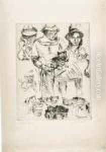 Studienblatt Mit Den Kindern. by Lovis (Franz Heinrich Louis) Corinth