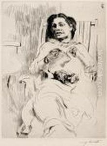 Frau Bei Der Handarbeit by Lovis (Franz Heinrich Louis) Corinth