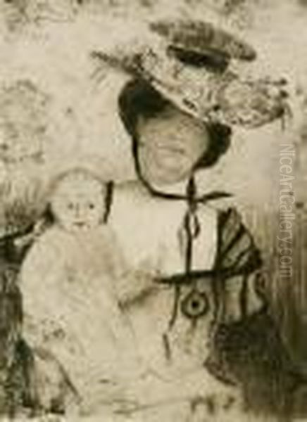 Mutter Und Kind. Radierung Und 
Vernis-mou In Dunkelbraun Auf Karton. 23 X 16,8 Cm. 1905. In Der Platte 
Monogrammiert Und Datiert - view 1