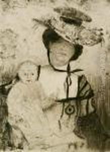 Mutter Und Kind. Radierung Und
Vernis-mou In Dunkelbraun Auf Karton. 23 X 16,8 Cm. 1905. In Der Platte
Monogrammiert Und Datiert by Lovis (Franz Heinrich Louis) Corinth