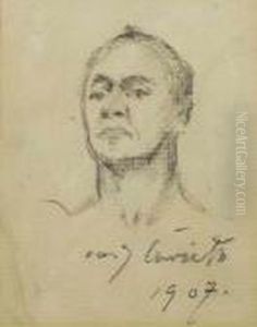 Studie Eines Mannlichen Kopfes. by Lovis (Franz Heinrich Louis) Corinth