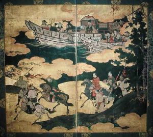 Tartar Envoys Arriving in Ships Their Advance Party Ashore Momoyama Period Tartar Envoys Arriving in Ships Their Advance Party Ashore Momoyama Period