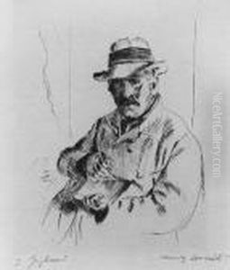 Selbstbildnis Im Strohhut (schwarz 129a) by Lovis (Franz Heinrich Louis) Corinth
