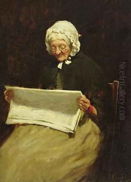 Old Woman Reading a Newspaper - view 1