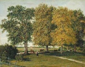 Herder with Cattle beneath Autumnal Trees by Wilhelm Alexander Kobell
