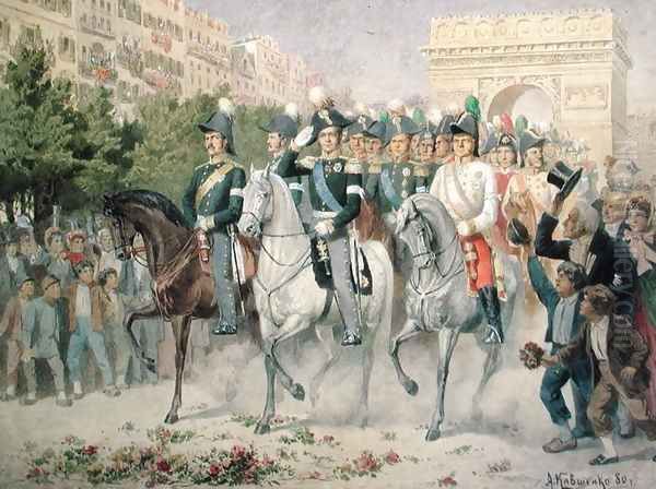 Russian and Allied forces Marching into Paris - view 1