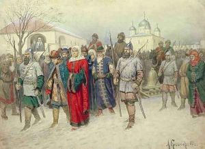 Joining of Great Novgorod Novgorodians Departing to Moscow by Aleksei Danilovich Kivshenko