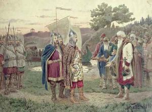 The Grand Duke Meeting with the People of a Slav Town in the 9th century by Aleksei Danilovich Kivshenko