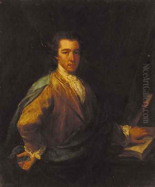 Portrait of a gentleman, three-quarter-length, in a brown coat and blue mantle, his left hand resting on a book - view 1