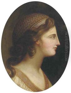 Portrait of a classical maiden, head-and-shoulders, in white robes by Angelica Kauffmann