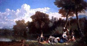 Figures Picnicing by a River by John Kennedy