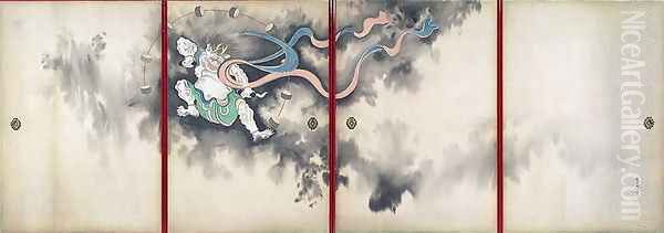 Sliding doors depicting a thunder god Late Edo Perio - view 1