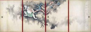 Sliding doors depicting a thunder god Late Edo Perio by Suzuki Kiitsu