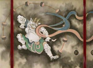 Sliding doors depicting a thunder god Late Edo by Suzuki Kiitsu