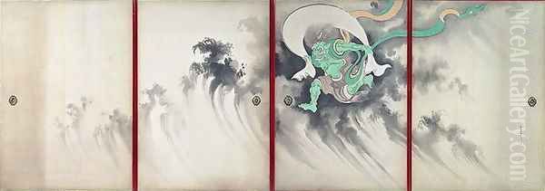 Sliding doors depicting a wind god Late Edo Period - view 1