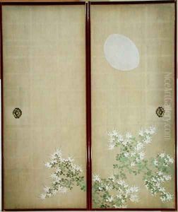 Moon with Hagi one of a pair of sliding doors by Suzuki Kiitsu