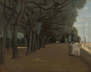 Rome - Terrasse De La Villa Pamphili by Jean-Baptiste-Camille Corot