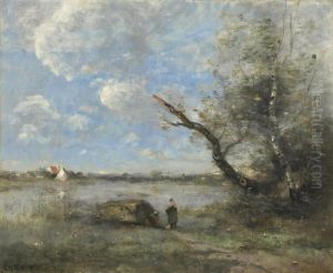 Environs De Mantes, Le Gue Sur La Seine by Jean-Baptiste-Camille Corot