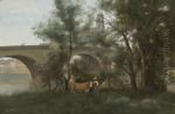 Mantes, Les Bords De La Seine Au Pied Du Pont - view 1