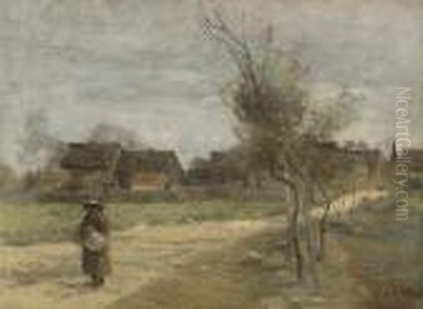 Paysanne Sur Une Route En Vue D'un Village - view 1