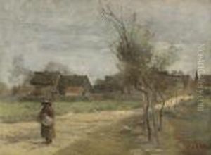Paysanne Sur Une Route En Vue D'un Village