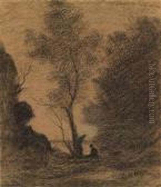 A Landscape With A Big Tree And Two Figures In The Foreground - view 1