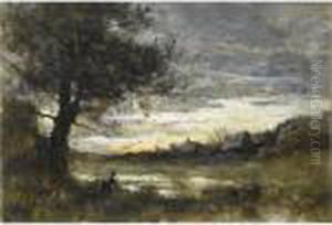 Souvenir De Normandie, Soleil Couchant by Jean-Baptiste-Camille Corot