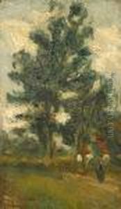 Personnage Pres D'une Ferme by Jean-Baptiste-Camille Corot