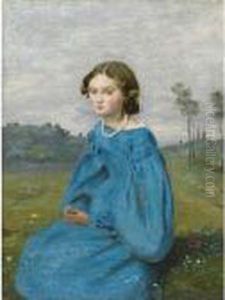 Jeune Fille A La Robe Bleue by Jean-Baptiste-Camille Corot