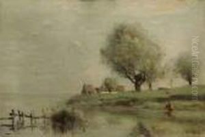 Chaumieres Au Bord De L'eau by Jean-Baptiste-Camille Corot