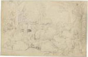 Draftsman Near A Cascade At Malmaison by Jean-Baptiste-Camille Corot