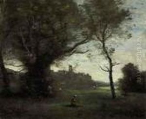 Le Cavalier S'eloignant by Jean-Baptiste-Camille Corot