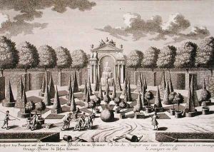 A parterre with orange trees in the garden of the Lichtenstein Palace Vienna by Salomon Kleiner