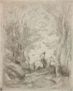 Rider In The Barbizon Forest by Jean-Baptiste-Camille Corot