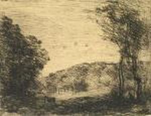 Wooded Countryside (solitude, Or The Cottage) by Jean-Baptiste-Camille Corot