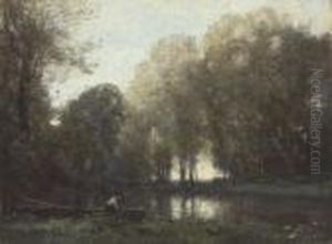 Pecheur Amarre Sur La Rive Verte by Jean-Baptiste-Camille Corot
