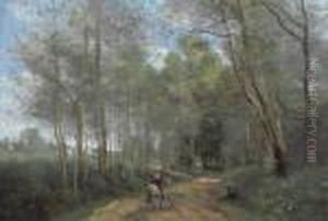 Ville D'avray - Le Cavalier A La Entree Du Bois by Jean-Baptiste-Camille Corot