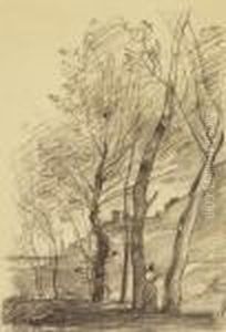Landschaft Mit Frau Unter Hohen Baumen by Jean-Baptiste-Camille Corot