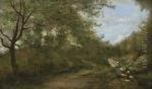Luzancy, Sentier Ombreux Avec Une Chevriere by Jean-Baptiste-Camille Corot