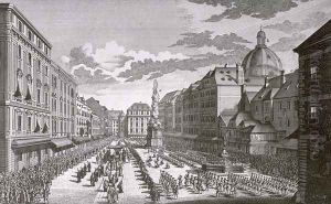 View of a procession in the Graben by Salomon Kleiner