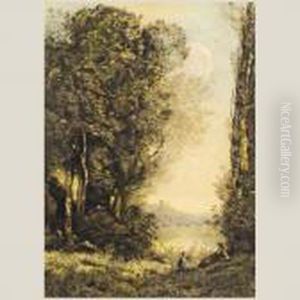 Escena En El Bosque by Jean-Baptiste-Camille Corot