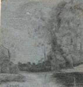 A Landscape Near A Pond At Night by Jean-Baptiste-Camille Corot