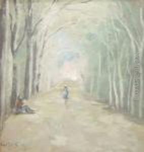 A Tree Lined Avenue With Figures by Jean-Baptiste-Camille Corot